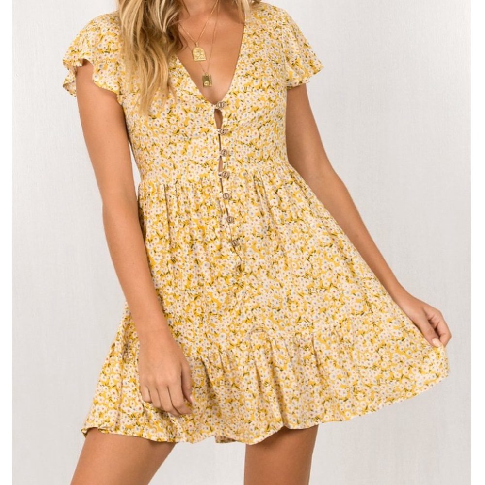 Yellow Floral Mini Dress